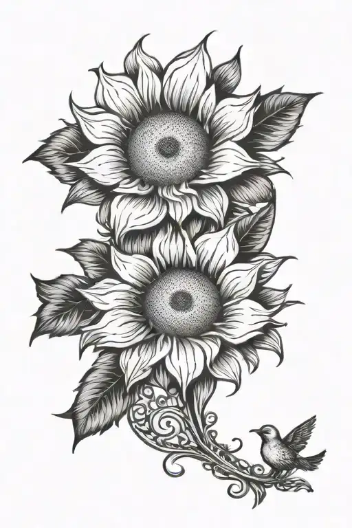 sun flower semi colon with birds tattoo design idea