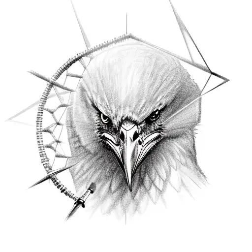 A half man half raven perched on a DNA double helix tattoo design idea