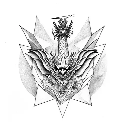 Dragon taking flight side view beating wings tattoo design idea