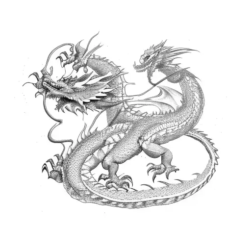 Dragon taking flight side view beating wings tattoo design idea