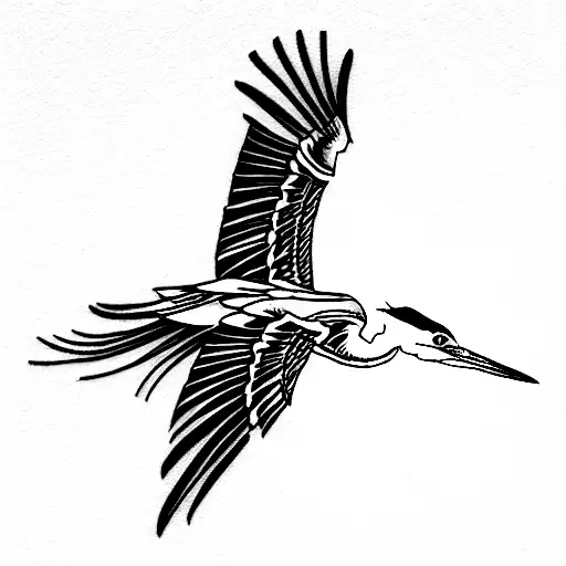 flying grey heron from above tattoo design idea