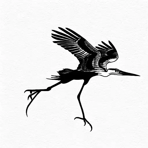 flying grey heron tattoo design idea