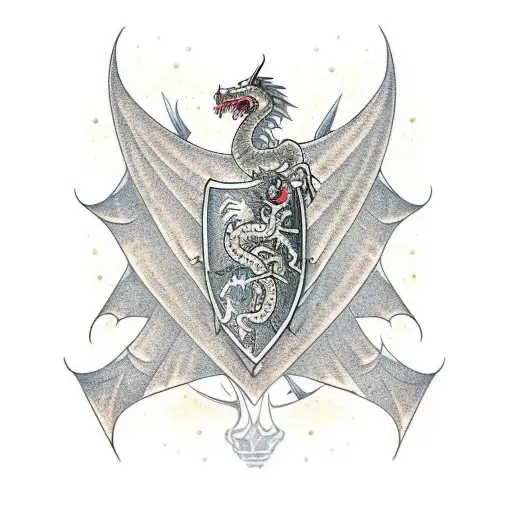 A warrior holding a shield adorned with dragon scales tattoo design idea