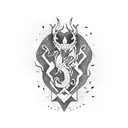 Axe embedded in a tree trunk, with a dragon wrapped around it tattoo design idea