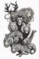 Mithologic characters, wild animals tattoo design idea