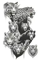 Mithologic characters, wild animals tattoo design idea