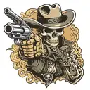 cowboy skull pointing gun tattoo design idea