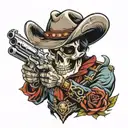 cowboy skull pointing gun tattoo design idea