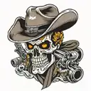 cowboy skull pointing gun tattoo design idea