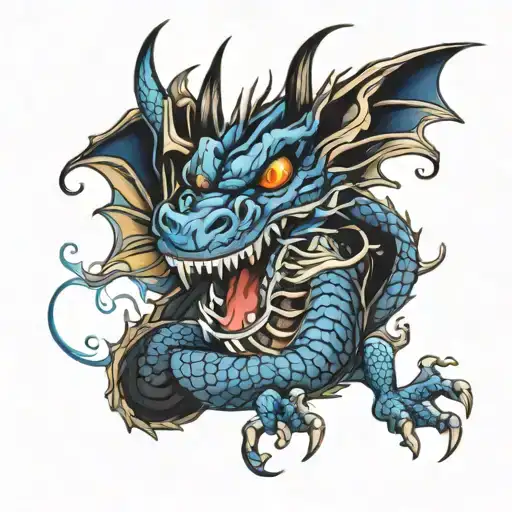 black and blue dragon tattoo design idea