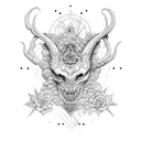 concha de mar enredada con ramas de uva, media luna, sol,  tattoo design idea