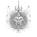 concha de mar enredada con ramas de uva, media luna, sol,  tattoo design idea