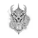 concha de mar enredada con ramas de uva, media luna, sol,  tattoo design idea