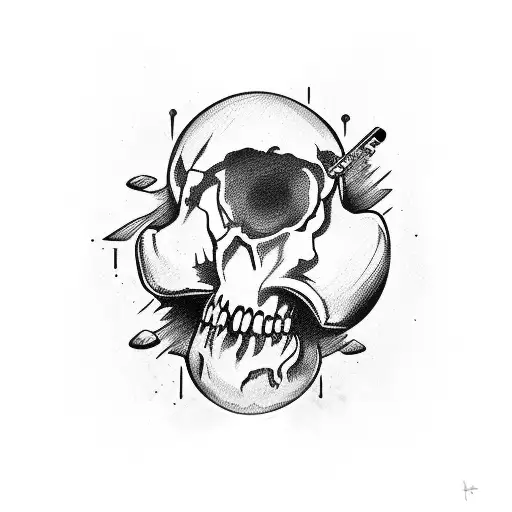 Skull bites bullet  tattoo design idea