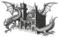 dragon attack town hall tower tattoo design idea