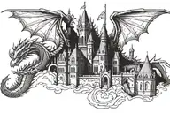 dragon attack town hall tower tattoo design idea