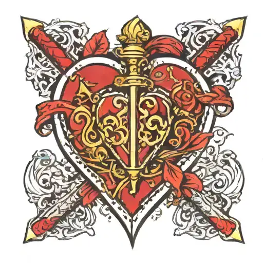 3 different swords in heart tarot baroque inspired tattoo tattoo design idea