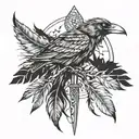 gungnir spear with crow feathers growing out of one side tattoo design idea