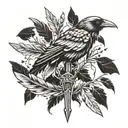 gungnir spear with crow feathers growing out of one side tattoo design idea