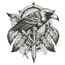 gungnir spear with crow feathers growing out of one side tattoo design idea