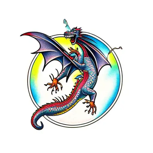 bright colored american dragon tattoo design idea