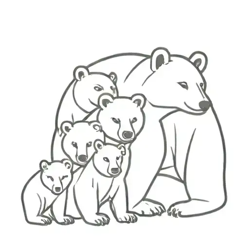 A tattoo of a mother bear with three cubs representing Polina, Olesya, and Maryana, in a dotwork style tattoo design idea