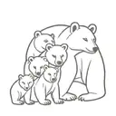 A tattoo of a mother bear with three cubs representing Polina, Olesya, and Maryana, in a dotwork style tattoo design idea