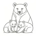 A tattoo of a mother bear with three cubs representing Polina, Olesya, and Maryana, in a dotwork style tattoo design idea