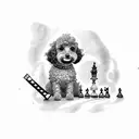 A schnoodle playing chess with a cloud tattoo design idea
