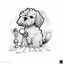 A schnoodle playing chess with a cloud tattoo design idea