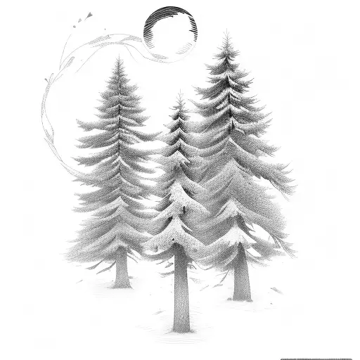 pine trees with semicolon tattoo design idea