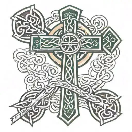 celtic cross shamrock hurling stick crossed pikes intertwined tattoo design idea