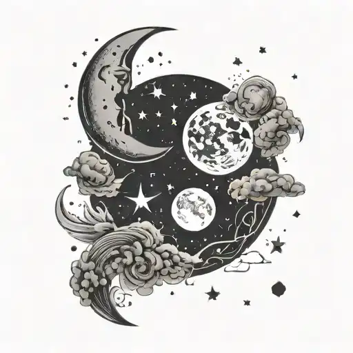 night sky with moon and gemini constellation tattoo design idea