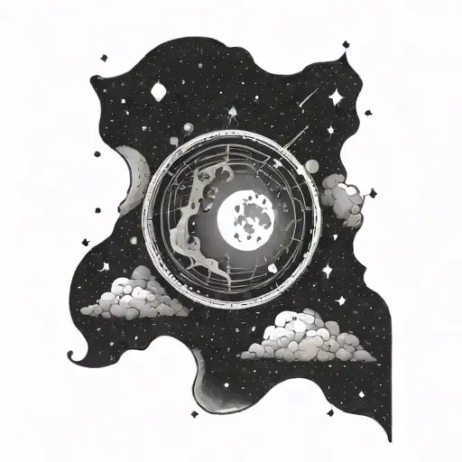 night sky with moon and gemini constellation formed tattoo design idea