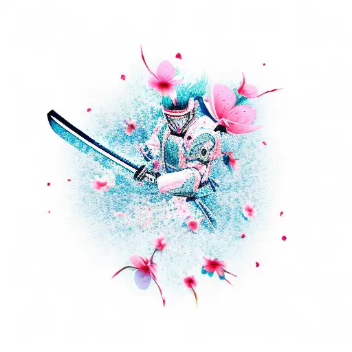A new-school design featuring a katana transforming into cherry blossom petals tattoo design idea