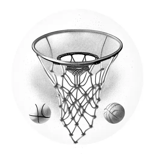 A basketball hoop with the names Zach, Gabbie, Lucas, and Michael engraved on it tattoo design idea