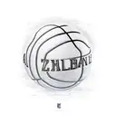 A basketball hoop with the names Zach, Gabbie, Lucas, and Michael engraved on it tattoo design idea