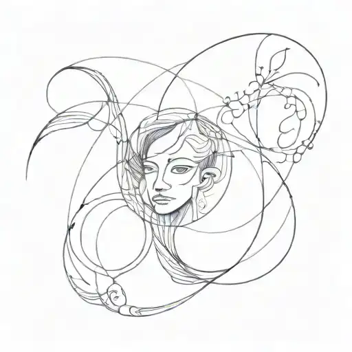 a minimalist blackwork abstract tattoo design depicting the shadow self and the conscious self tattoo design idea