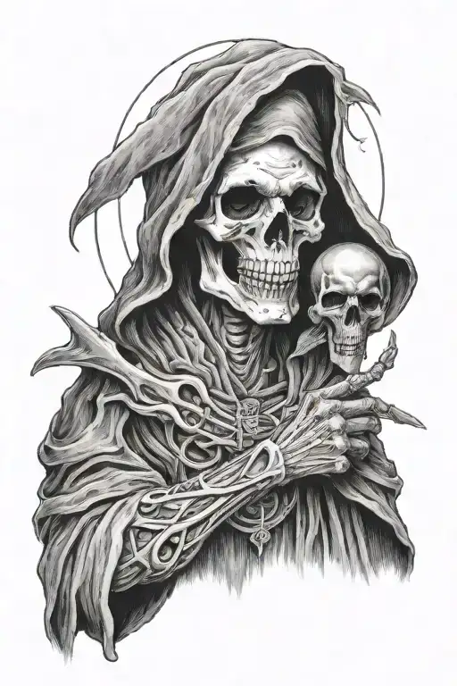 BLINDFOLDED GRIM REAPER WITH A HALO ON tattoo design idea