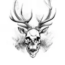 american flag with 1776 and deer skull and antlers  tattoo design idea