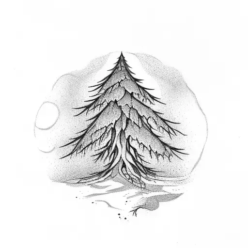 pine tree with roots that spell out 2600 tattoo design idea