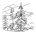 A serene landscape of Baguio City with an anime character sitting under a pine tree tattoo design idea