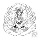 A serene landscape of Baguio City with an anime character sitting under a pine tree tattoo design idea
