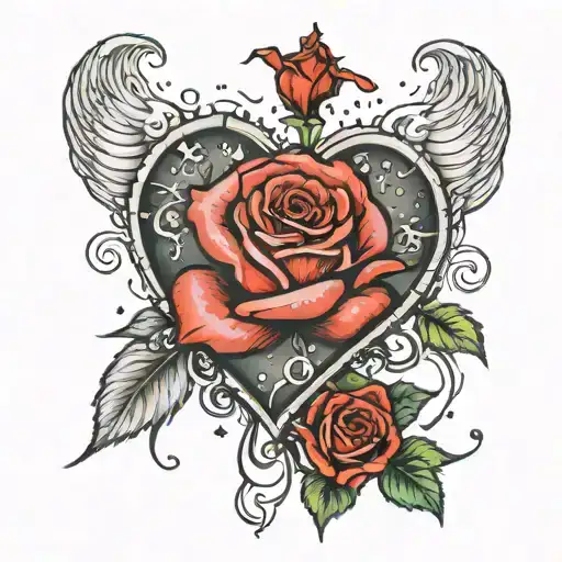 cracked heart liquid drops dopamine seratonin vapor clouds broken rose  tattoo design idea