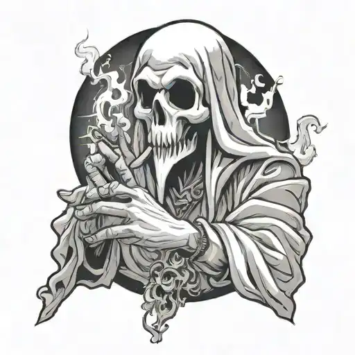 ghost smoking a blunt holding up middle finger tattoo design idea