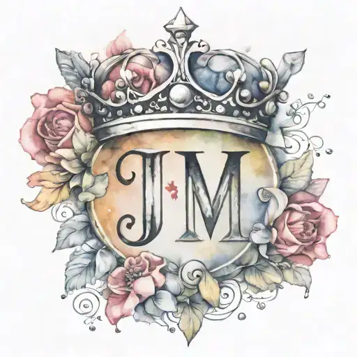 the letters j&m with a crown tattoo design idea