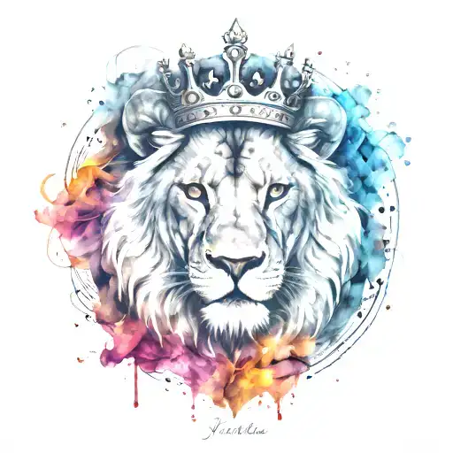the letters j&m with a crown a lion a lioness surrounded tattoo design idea