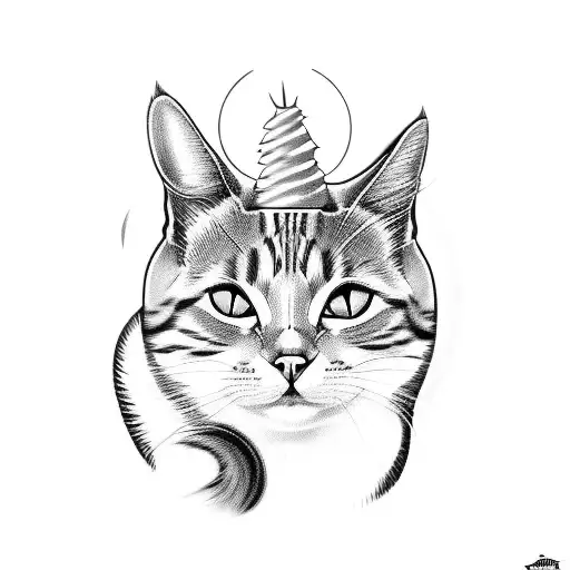 A traditional tattoo-style cat surrounded by tattoo flash of rockabilly and psychobilly imagery tattoo design idea