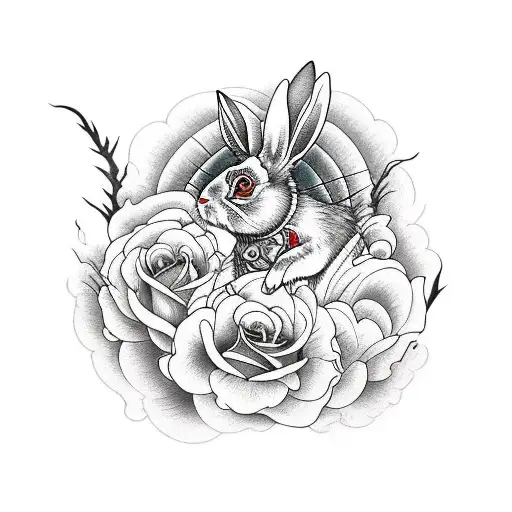 dead rabbit with rose tattoo design idea