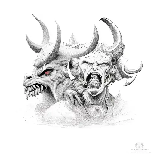 God protecting against devil tattoo design idea